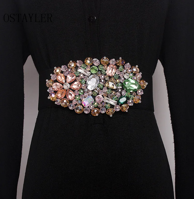 Colorful Rhinestone Waist Belt For Women Corset Caestus Belt Brand Elastic Band Ladies Luxury Flower Crystal Beaded Wedding Belt