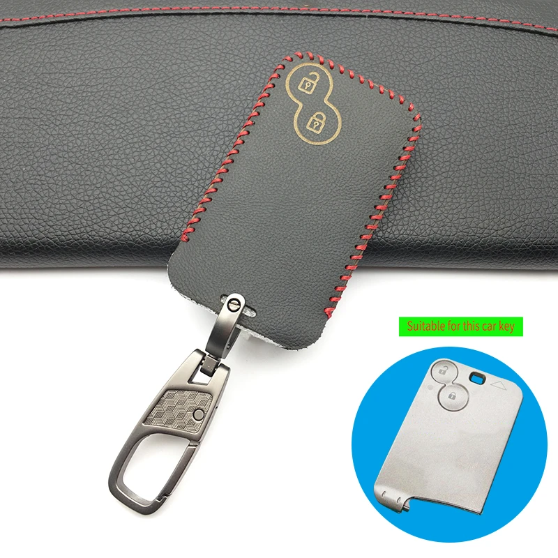 100% Leather Car Key Case Keychain Protector Holder Accessories for Renault Laguna 2 Buttons Smart Remote Fob Shell Cover