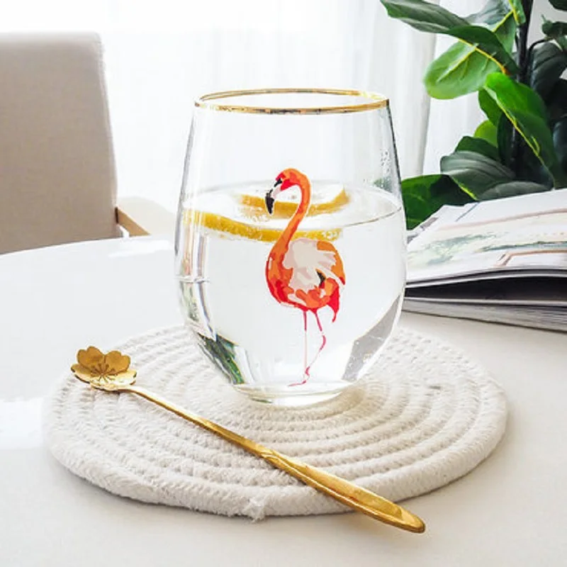 

christmas Glass flamingo water glass fruit juice milk cup yogurt snow glass.
