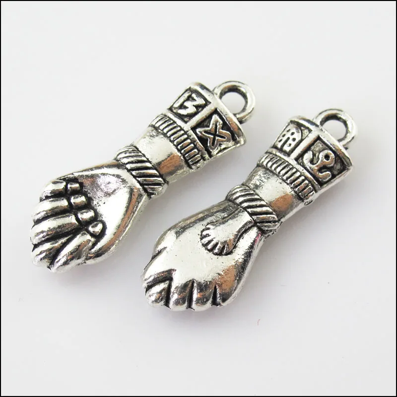 

5Pcs Antiqued Silver Color 3D Fist Hand Charms Pendants 12x35mm