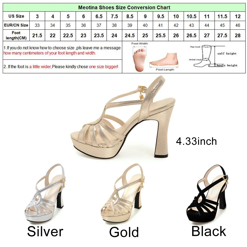 Meotina Shoes Women Sandals Platform High Heels Sandals Gladiator Shoes Summer Sexy Silver Party Wedding Shoes Gold Big Size 43