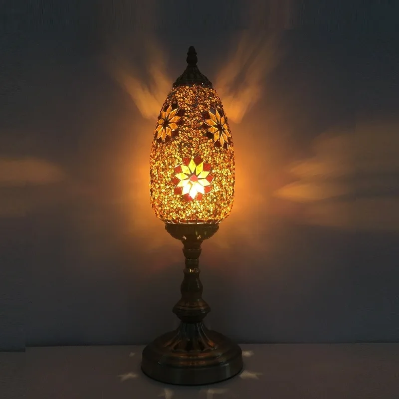 รูปไข่ตุรกีโมเสคตารางโคมไฟ Vintage Art Deco Handcrafted Lamparas De Mesa Ball แก้วโรแมนติกไฟ Led Night Lampe