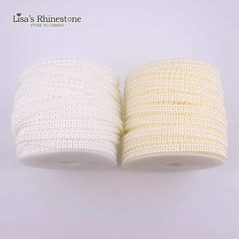 2 Yard lenza artificiale avorio bianco 2 file 4mm mezzo tondo Flatback perline catena ghirlanda fai da te decorazione di nozze