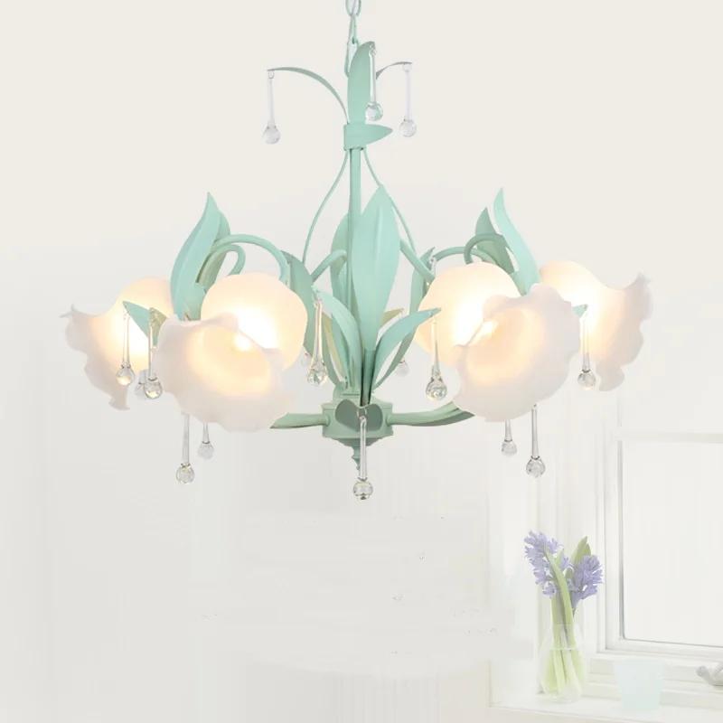 Korean style warm pastoral children princess room chandelier European-style iron flower girl small living room bedroom LU728315