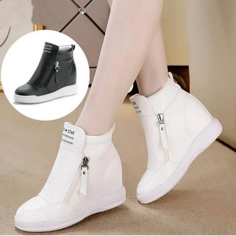 

Women Sneakers 2019 Women Casual Shoes Platform Hidden Increasing Sneakers fashion zipper high help solid color ladies shoes