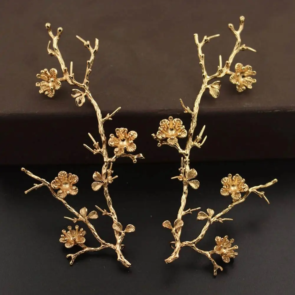 5pair Brass Casted Plum Flower Tree Leaf Branch for Half Hole Beads Pendant Charm Quality DIY Stuffs Jewelry Supplies