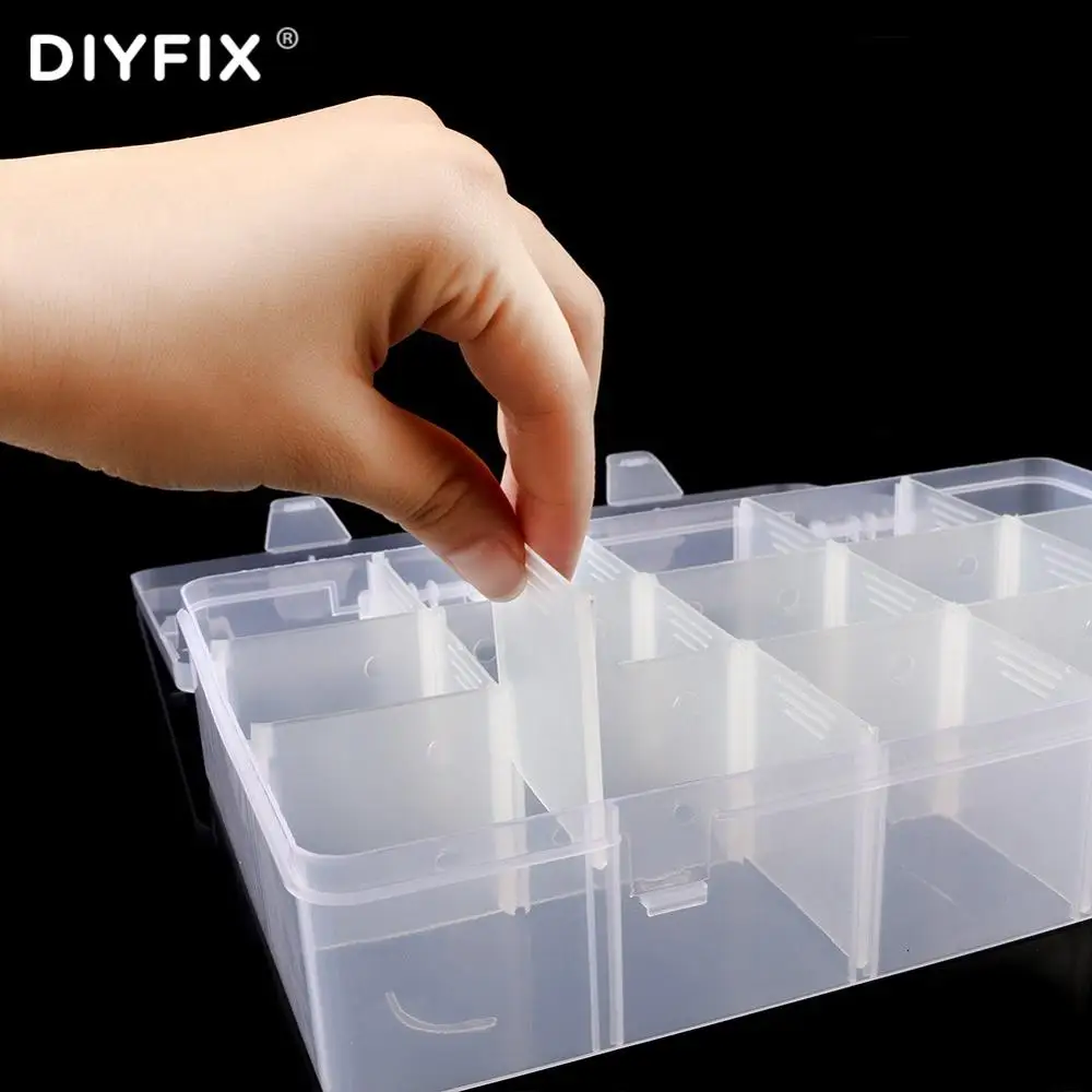 Clear Plastic Empty Storage Box Adjustable Grid Electronic Parts Storage Screw Container Nail Art Accessories Organizer Case