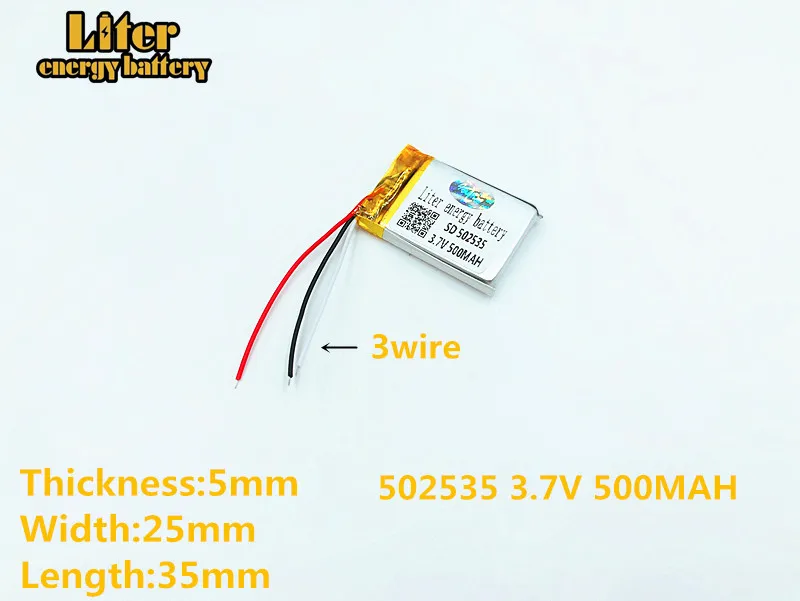 3 drutu 3.7 V 500 mAh 502535 bateria litowo polimerowa bateria li-po akumulator litowo jonowy akumulator baterie do Mp3 MP4 MP5 GPS telefonu