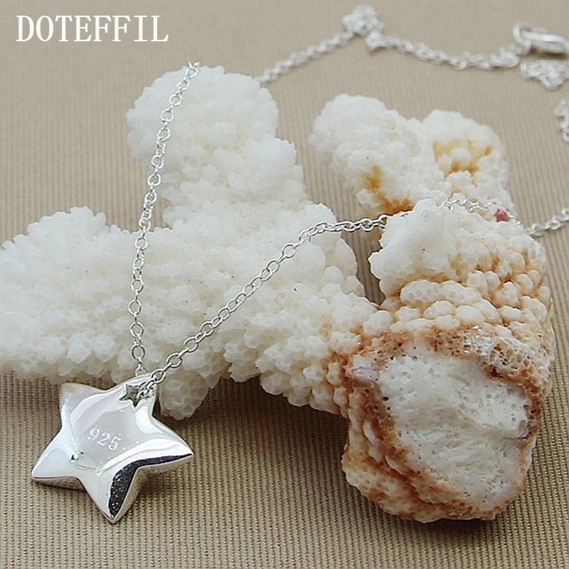 DOTEFFIL Genuine 925 Sterling Silver Star Pendant Necklace 18 inches Chain Fashion Jewelry Necklace For Women Hot Sale