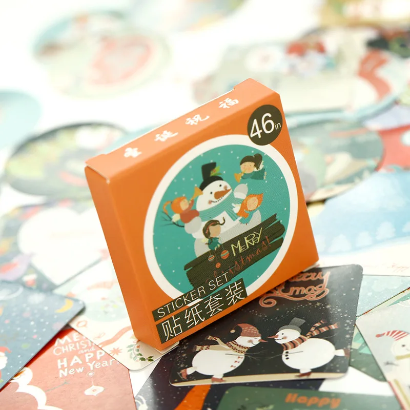 46 pcs/ box Christmas greeting mini paper sticker decoration DIY diary scrapbooking seal sticker kawaii stationery