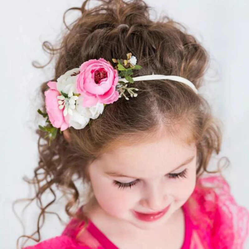 Corona de flores para niña, diadema elástica, bandas elásticas, accesorios de fotografía para niños pequeños, ropa para el cabello hecha a mano