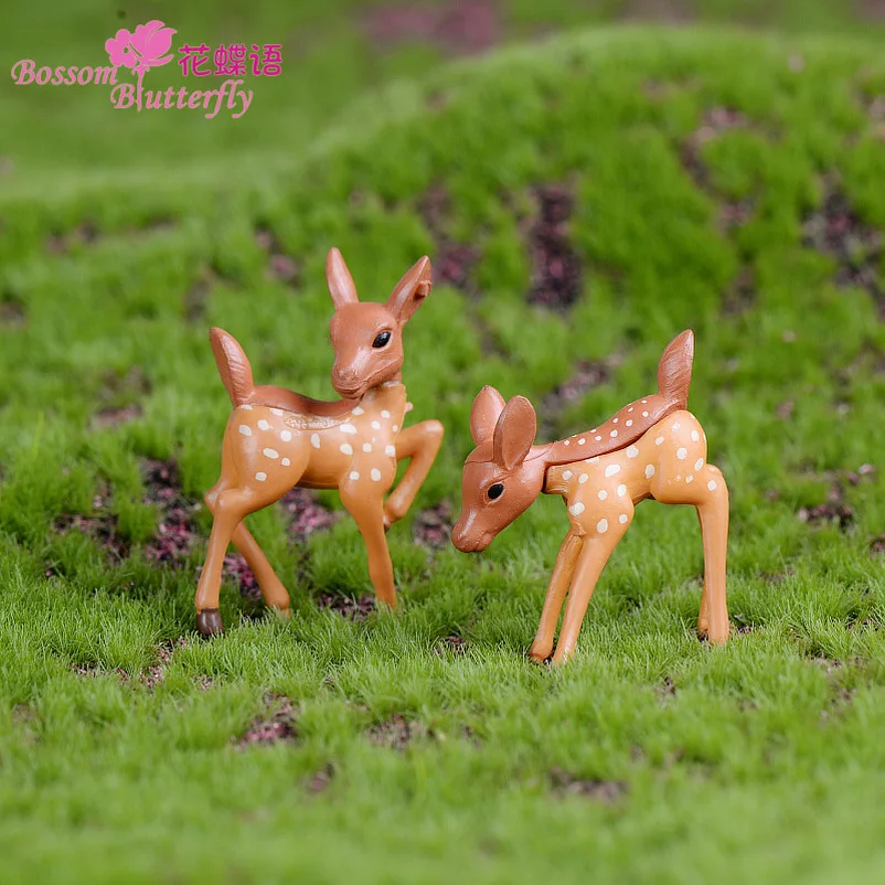 2 PCS creative setting micro-landscape resin crafts fawn couple simulation animal folk crafts gifts