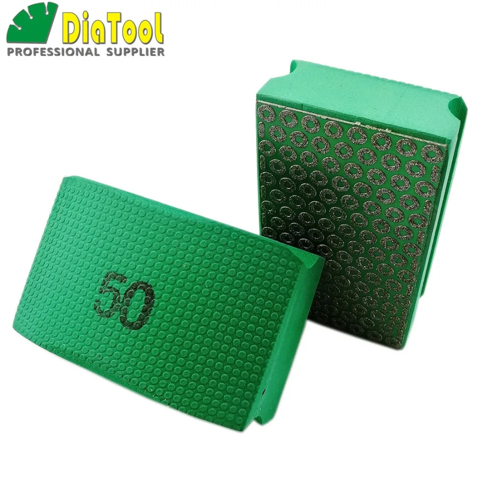 DIATOOL 2 pz Elettrolitico Del Diamante Mano Pad 90X55mm Grit #50 Schiuma-backed Pastiglie di Rettifica Lucidatura blocco Per Marmo Granito