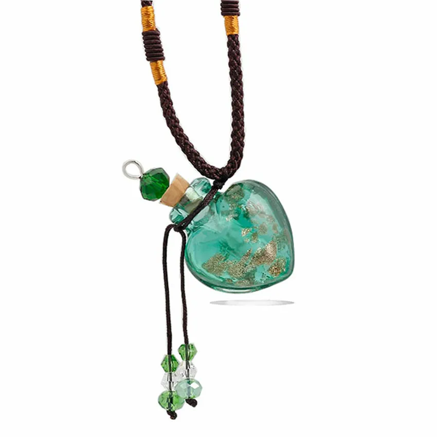 Qianbei Car Flower Heart Handmade Murano Lampwok Glass Aqua Crystal Rhinestone Perfume Bottle Pendants Women Ropes Necklaces — zdjęcie 3