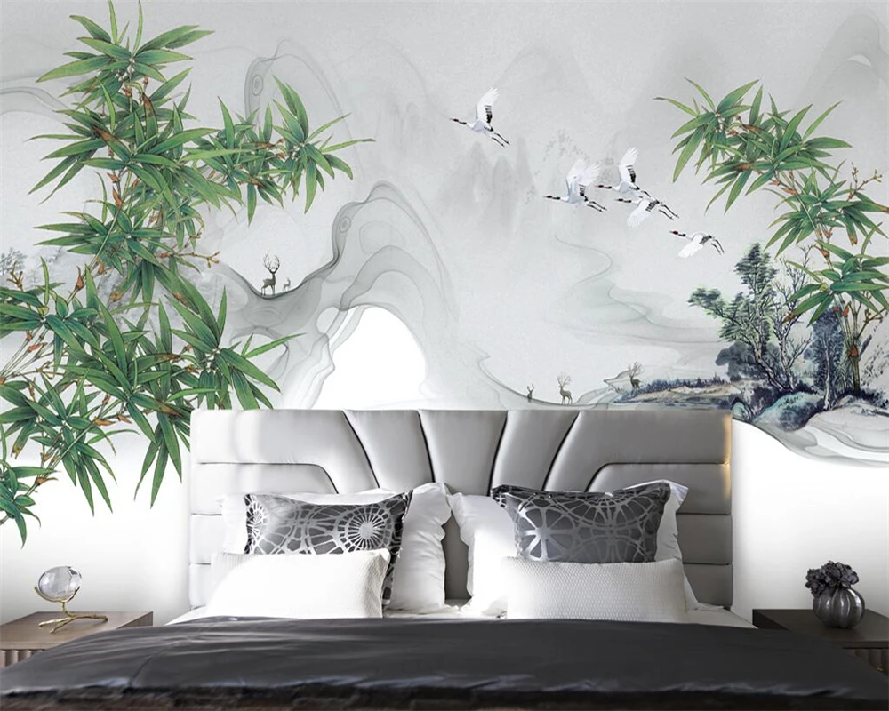 

Beibehang Custom wallpaper simple Chinese bamboo mood ink landscape TV backdrop walls living room bedroom murals 3d wallpaper