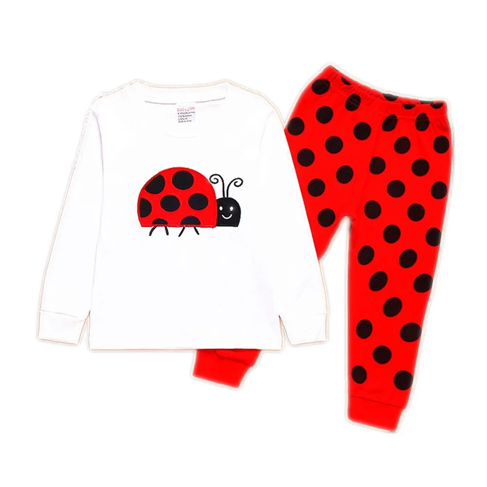 Ladybug Girl Clothes Suits Embroidery Cotton Baby Girls Pajamas Print Children Sleepwear Cartoon Pyjamas T-Shirt + Pant 2PCS Set