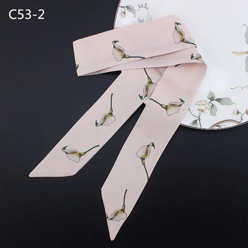 France Floral Luxury Brand Women Foulard Fashion Flower print Skinny Small Bag Twill Silk Scarf Ribbon Head Hair Handle Scarf