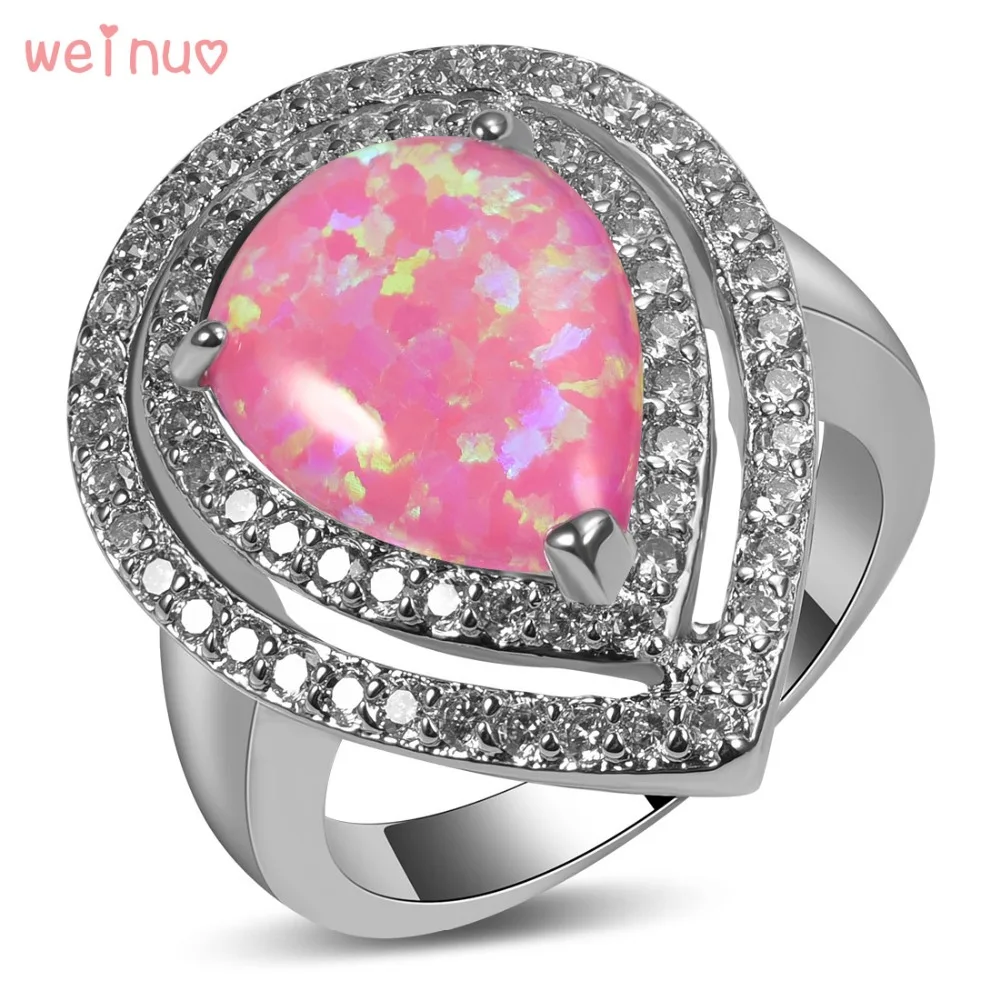 Weinuo Pink Fire Opal White Crystal Ring 925 Sterling Silver Top Quality Fancy Jewelry Wedding Ring Size 5 6 7 8 9 10 11 A285