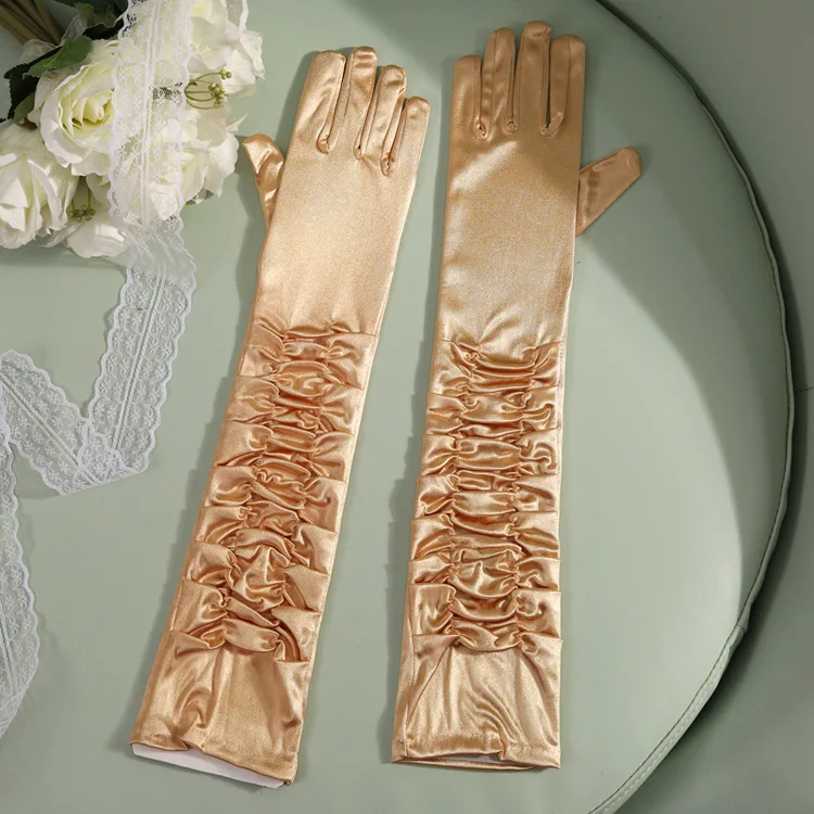 JaneVini Mode Rode Stretch Satijn Lange Handschoenen Volledige Vinger Bruids Handschoenen Bruiloft Accessoires Elleboog Lengte Guanti Da Sposa