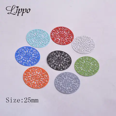 다채로운 라운드 플라워 커넥터, 황동 페인트, 에스탬프, 론데스 참, DIY 주얼리 만들기, AA3212, 25mm, 50 개