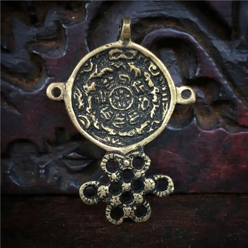 TBP207 Tibetan Jiugong Bagua Amulet Waist Tag 12 Zodian Tibet Endless Knots for Man