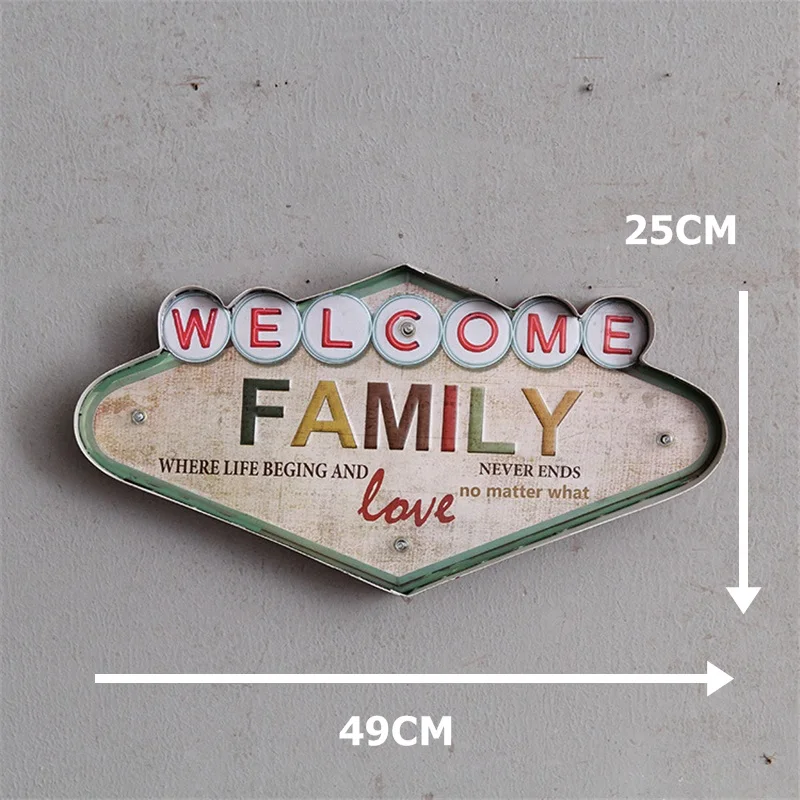 Welcome Love Family LED Metal Neon Signs, Vintage Home Decor, Wall Hanging Decorations, Bar, Pub, Cafe, High Quality Signboard