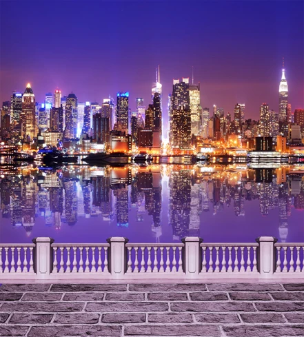 10x10FT Purple Cityscape City New York Skyline Light Downtown River Custom Photography Background Studio Backdrop Vinyl 3x3m