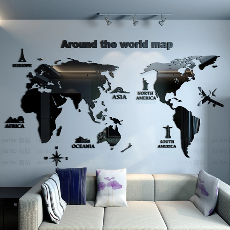 

New arrival World map Acrylic mirror Wall sticker Creative Household office DIY art wall decor Living room bedroom decoration