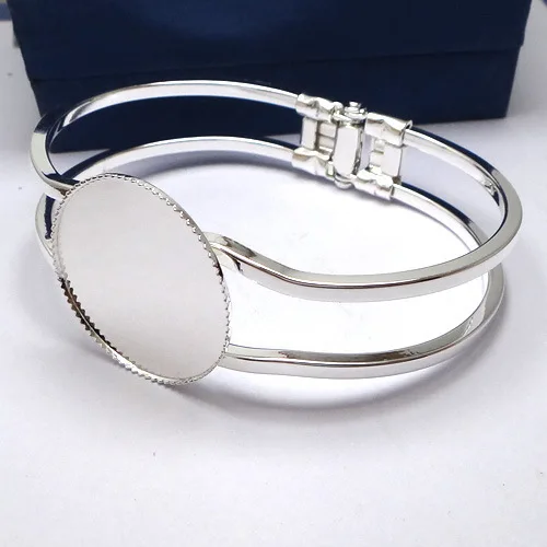 

20piece/lot silver plated 20mm round cameo base cabochon setting cuff bracelet blanks for jewelry making