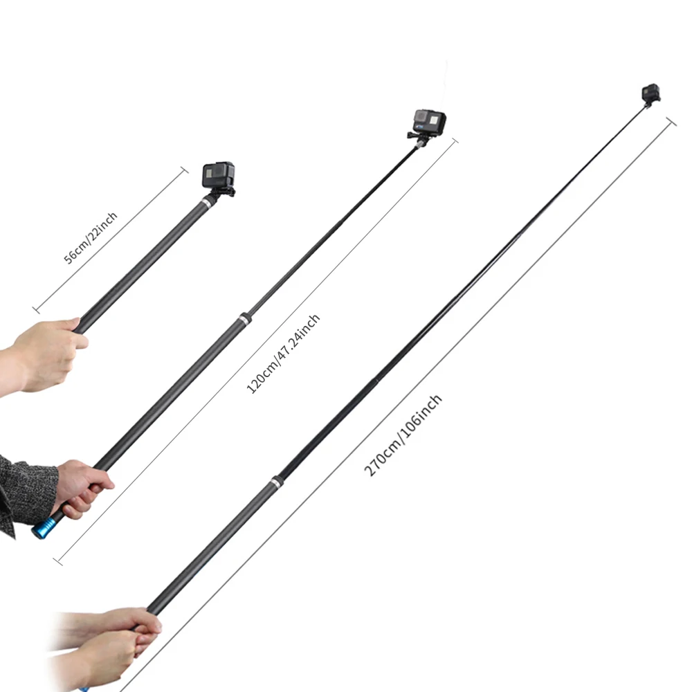 

106" Long Carbon Fiber Handheld Selfie Stick Extension Pole Monopod for GoPro Session Hero8 7 6 5 4Xiaomi YI 4k 4k+Yi Lite SJCAM