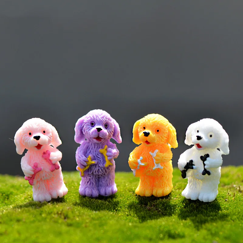 4pc/lot Curly Hair Dog Miniature Figurine stand walk sit DIY Accessories Doll House Decoration Simulation animal models toy