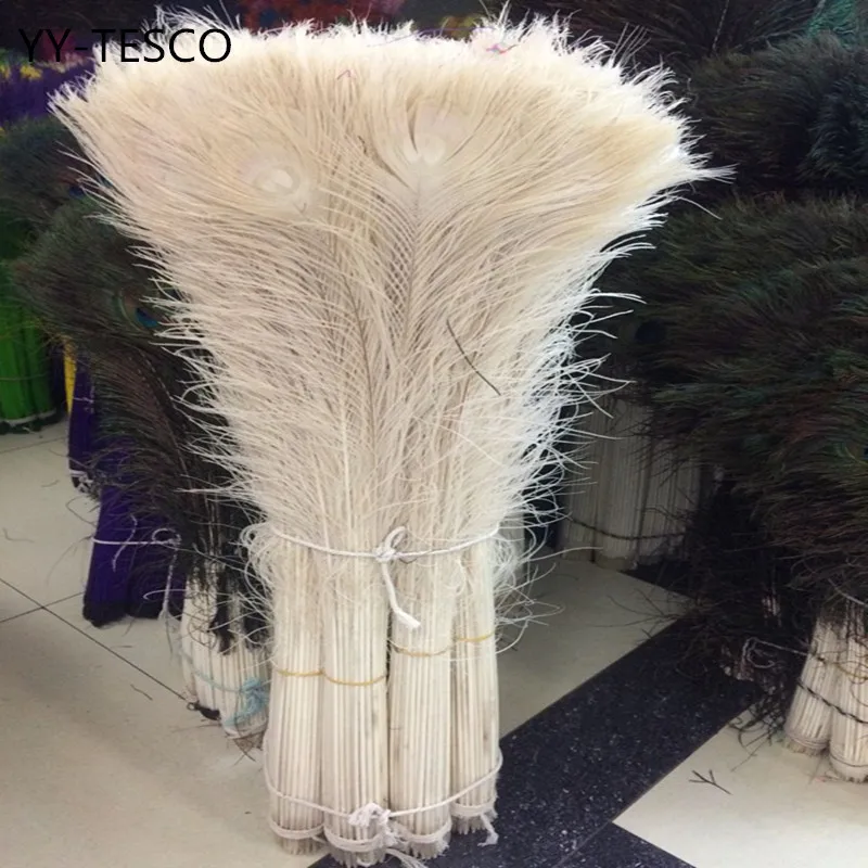 New! Free shipping wholesale 50 pcs / lot high-quality off white peacock feathers, 70-80cm / 28-32 \