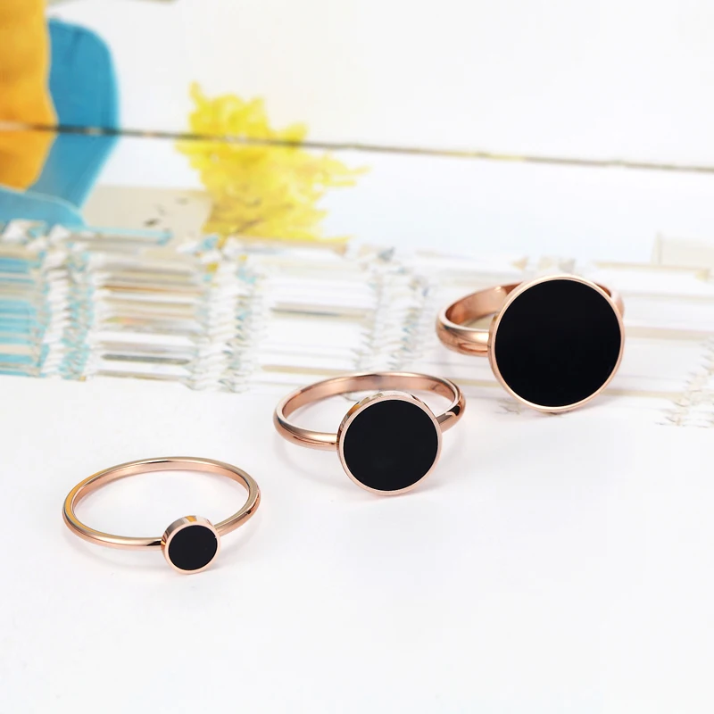 New Design Brand Ring For Women Titanium Steel Black Acrylic Three Wide Rose Gold Color Beauty Anillos Female Rings Jewelry Gift