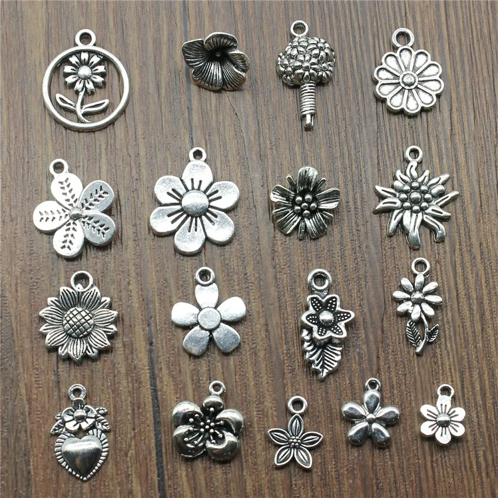 20pcs Flower Charms Antique Silver Color Sunflower Charms Jewelry DIY Daisy Charms For Bracelet Making