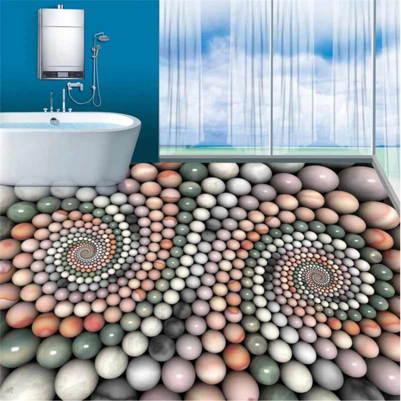 beibehang 3D wear-resistant PVC floor abstract three-dimensional jade beads bathroom 3D stereo bathroom floor painting