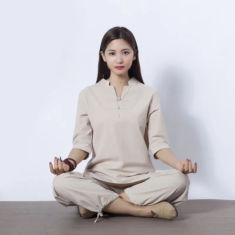 Women Yoga Clothes Sets Cotton Linen Meditation Clothing Kung Fu Uniforms Tai Chi Wing Chun Suit Shirt Pants 2pcs Set Tracksuit