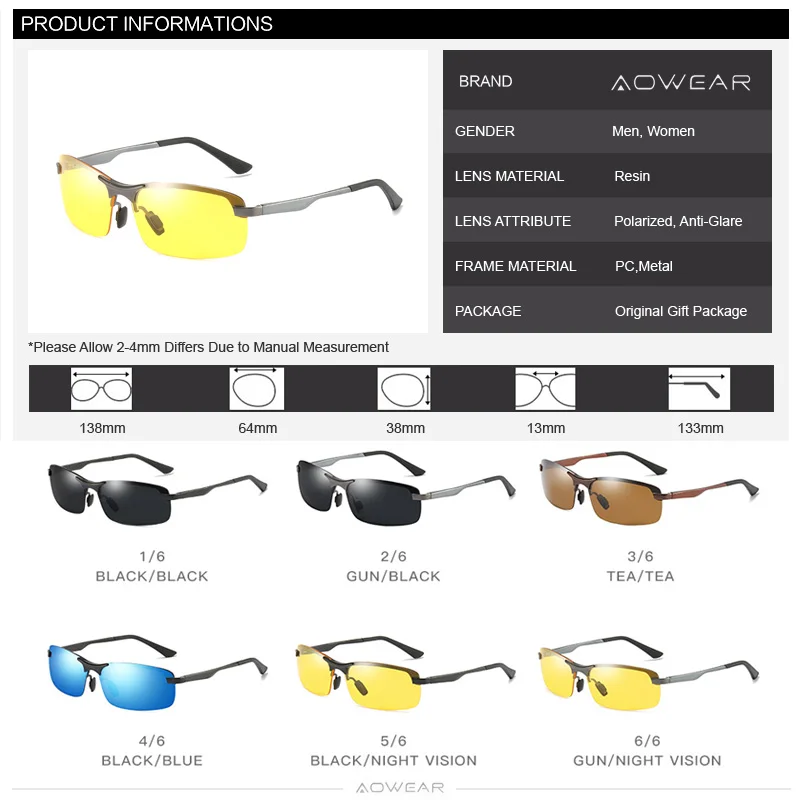 AOWEAR Polarized Night Driving Glasses Men Anti Glare Safety Night Vision Goggles Glasses Yellow Driver Sunglasses Gafas De Sol