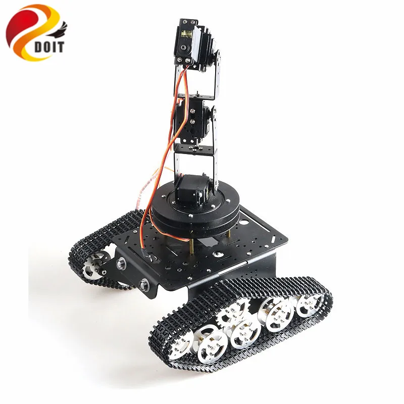 SZDOIT Full Metal 5DOF Robot Arm + T300 Tank Chassis Kit 360 Degree Rotating Pan/Tilt Base Servo Motor DIY Education Unassembled