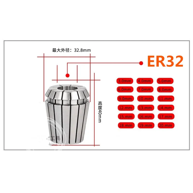 Collet elastis ER32 3mm 4mm 6mm 8mm 10mm, collet mesin ukir CNC presisi tinggi 0.008mm, nosel collet pegas