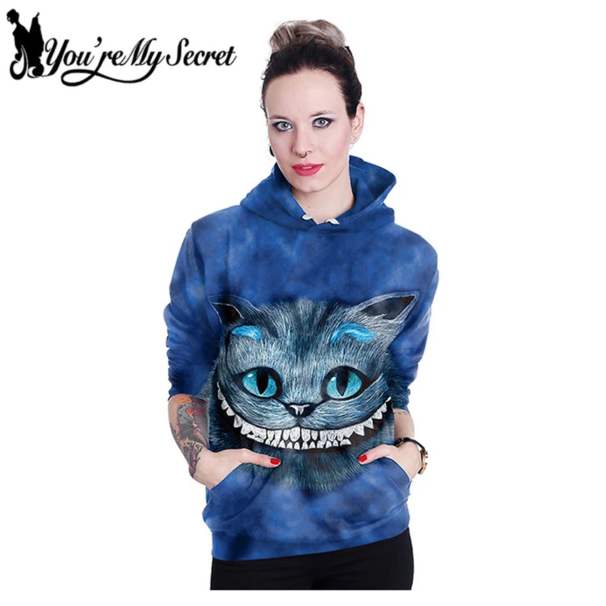 [You're My Secret] New Fashion Sudaderas Mujer Wonderland Alice Cartoon Cat 3d Print Women's Casual Hooded Hoodies Sweatshirts