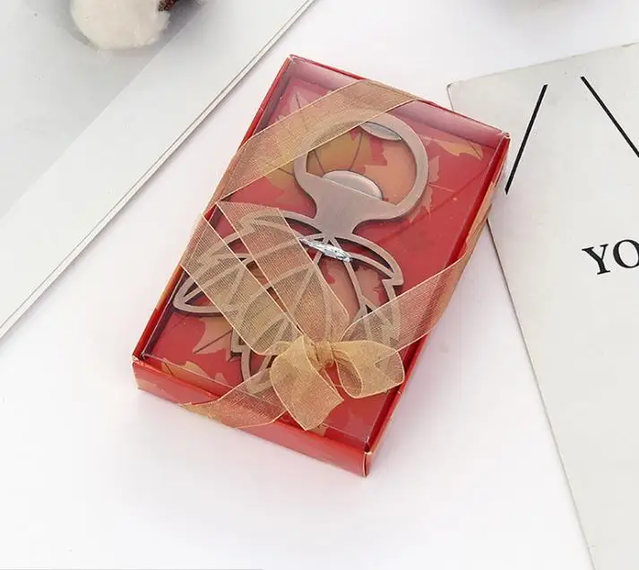 10 pçs folha de bordo rosa ouro abridor de garrafa favores de casamento presentes para convidados obrigado presente festa favores com caixa de presente