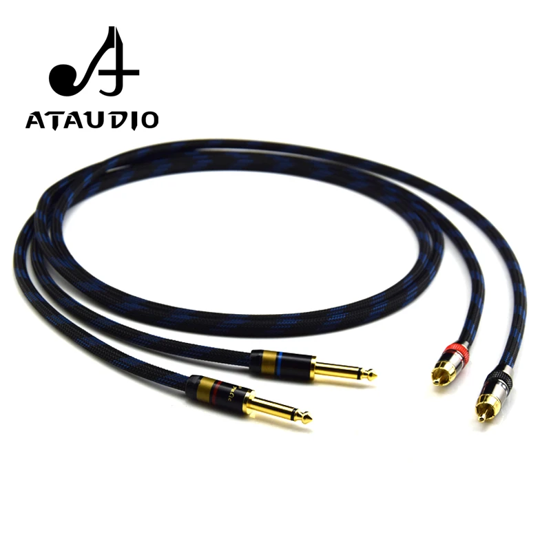 ATAUDIO 1 pair Hifi 6.35mm to RCA Cable High Quality 4N OFC Dual 6.35mm Male to Dual RCA Male Audio Cable