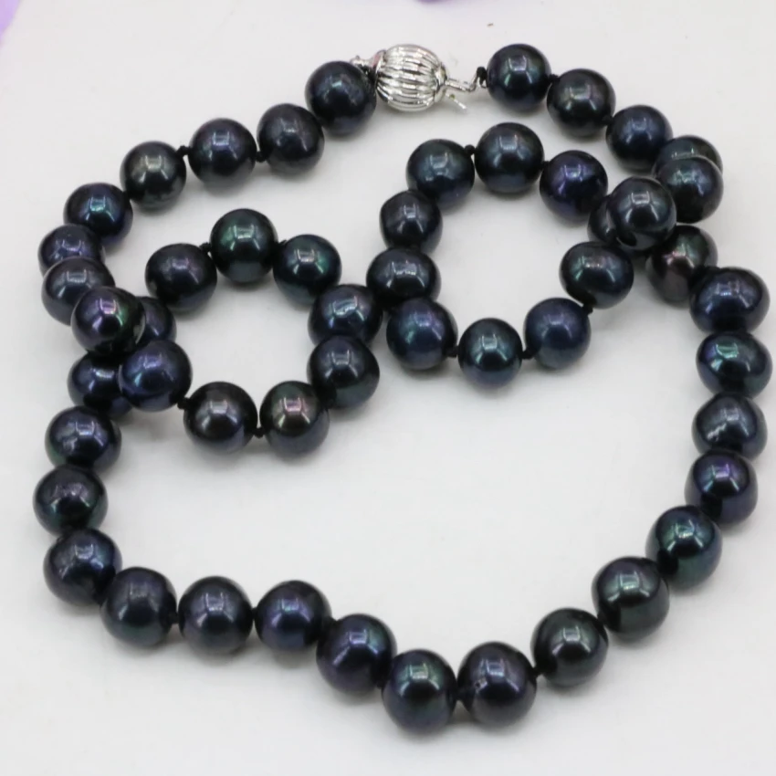 New fashion natural 9-10mm black freshwater cultured pearl nearround beads necklace for women chain choker jewelry 18inch B3223