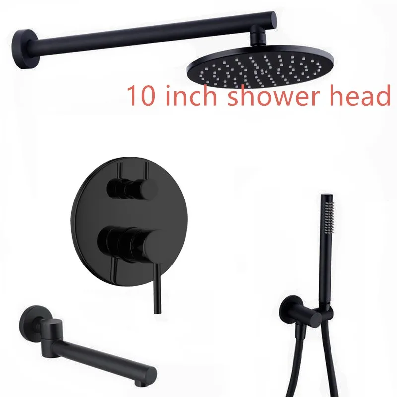 

Wall Mounted Black brass Bathroom Shower Set 10" Rianfall Shower Head Shower Faucet set Shower Arm Diverter Mixer Handheld Set