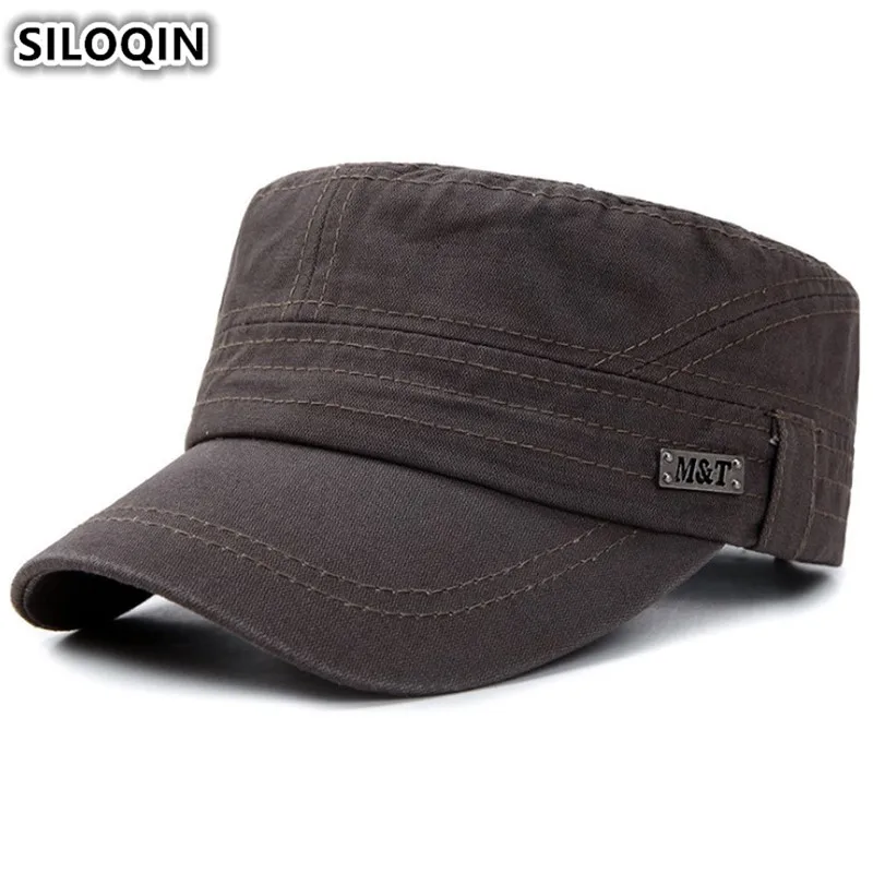 SILOQIN Adjustable Size Vintage Men's Flat Cap 100% Cotton Army Military Hats Snapback Cap For Men Fitted Caps Dad Fishing Hat