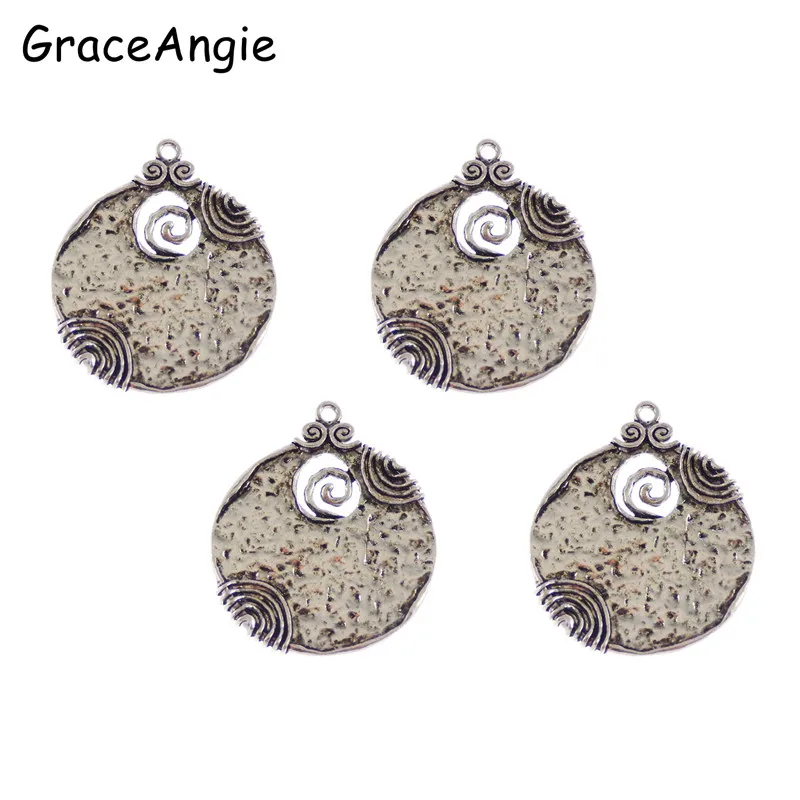 2PCS Antique   Charm Ancient Tone Round Shaped Alloy Pendants Crafts 52*44mm  Jewelry Accessory DIY Findings Charms PendantColor