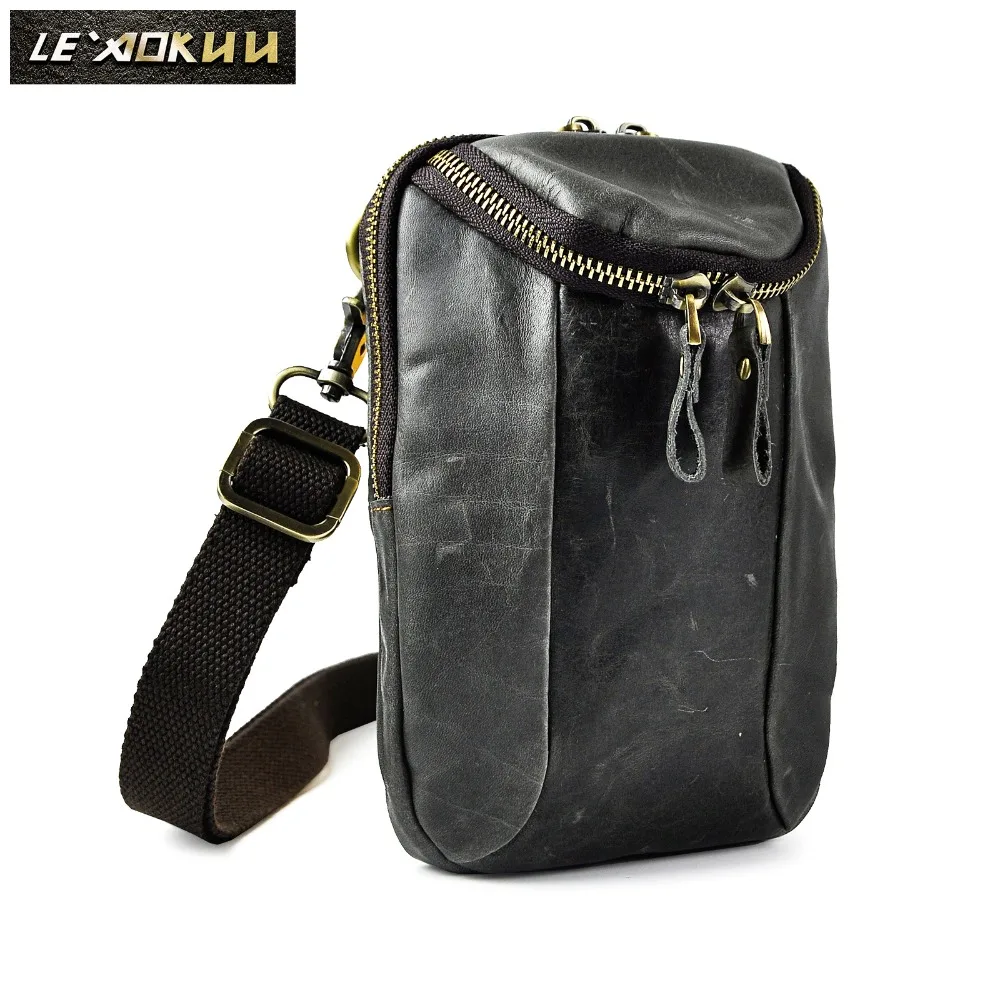 Genuine Leather Male Casual Design Grey Shoulder Messenger Crossbody bag Multifunction Fashion Travel Belt Waist bag Men 611-25g