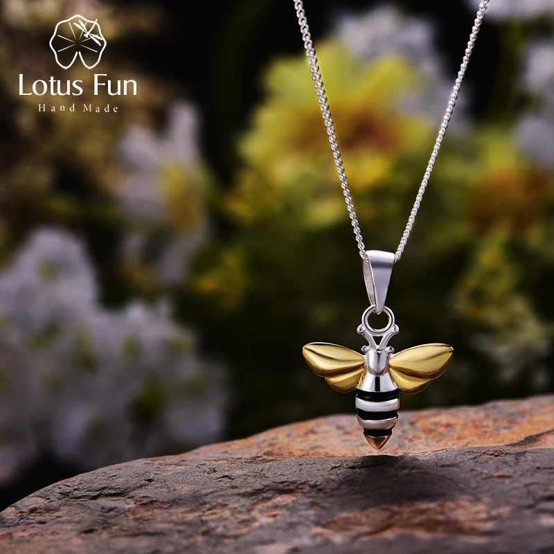 Lotus Fun Real 925 Sterling Silver Handmade Fine Jewelry Lovely Charm Honey Bee Pendant without Chain Acessorios for Women Gift