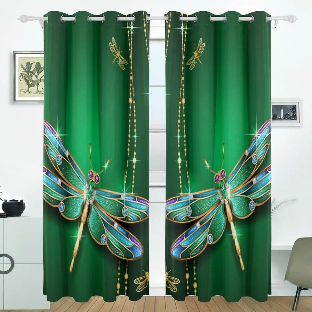 

Dragonfly Curtains Drapes Panels Darkening Blackout Grommet Room Divider for Patio Window Sliding Glass Door 55x84 Inches