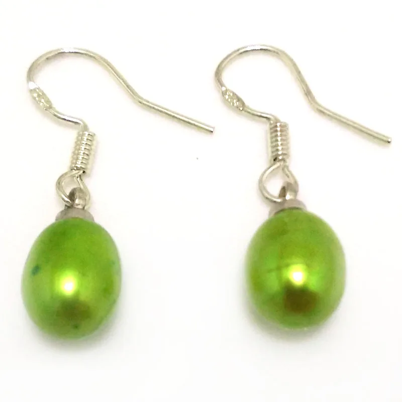 Wholesale 7-8mm Green Natural Rainrdrop Pearl 925 Silver Hook Earring